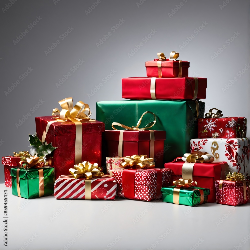 variety of Christmas gifts with a ribbon