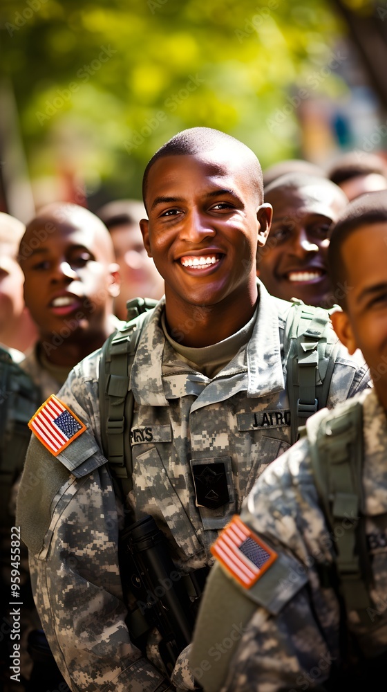 Fototapeta premium Proud American Soldier in Camouflage Uniform