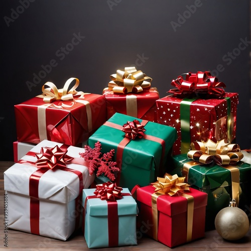 variety of Christmas gifts with a ribbon