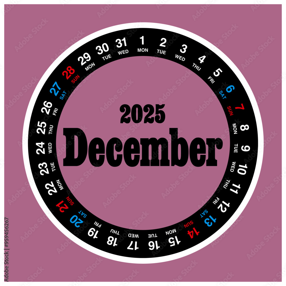Fototapeta premium 2025年12月の円形カレンダー