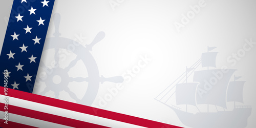 Columbus Day copy space Background Celebration with America flag and Columbus ship silhouette