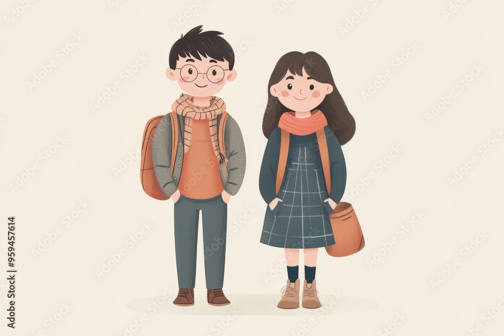 Illustration of a boy and a girl Illustration of a boy and a girl