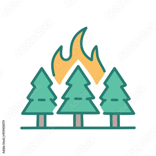 Forest fire danger. Three trees burning, representing danger of wildfire.