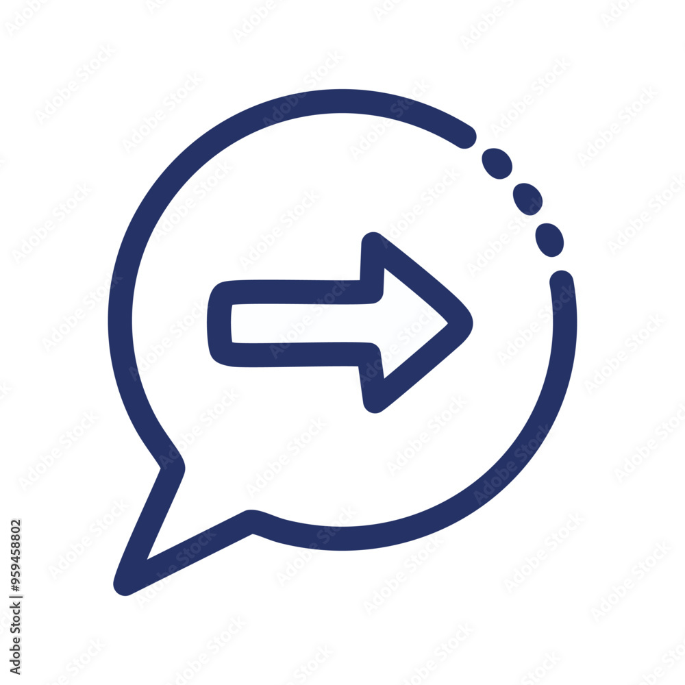 Speech bubble right arrow. Hand-drawn speech bubble with a right arrow pointing toward the direction.