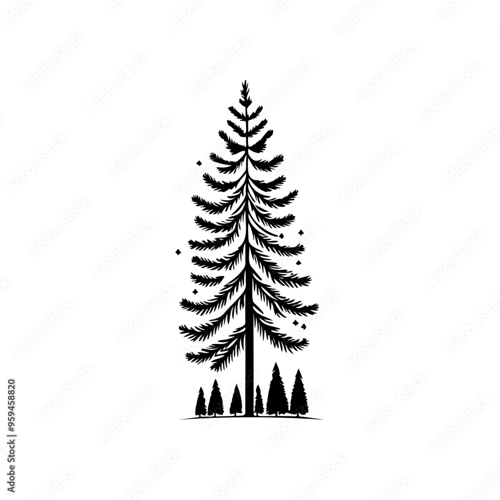 Obraz premium Tree Icon hand draw black colour new year logo symbol perfect.
