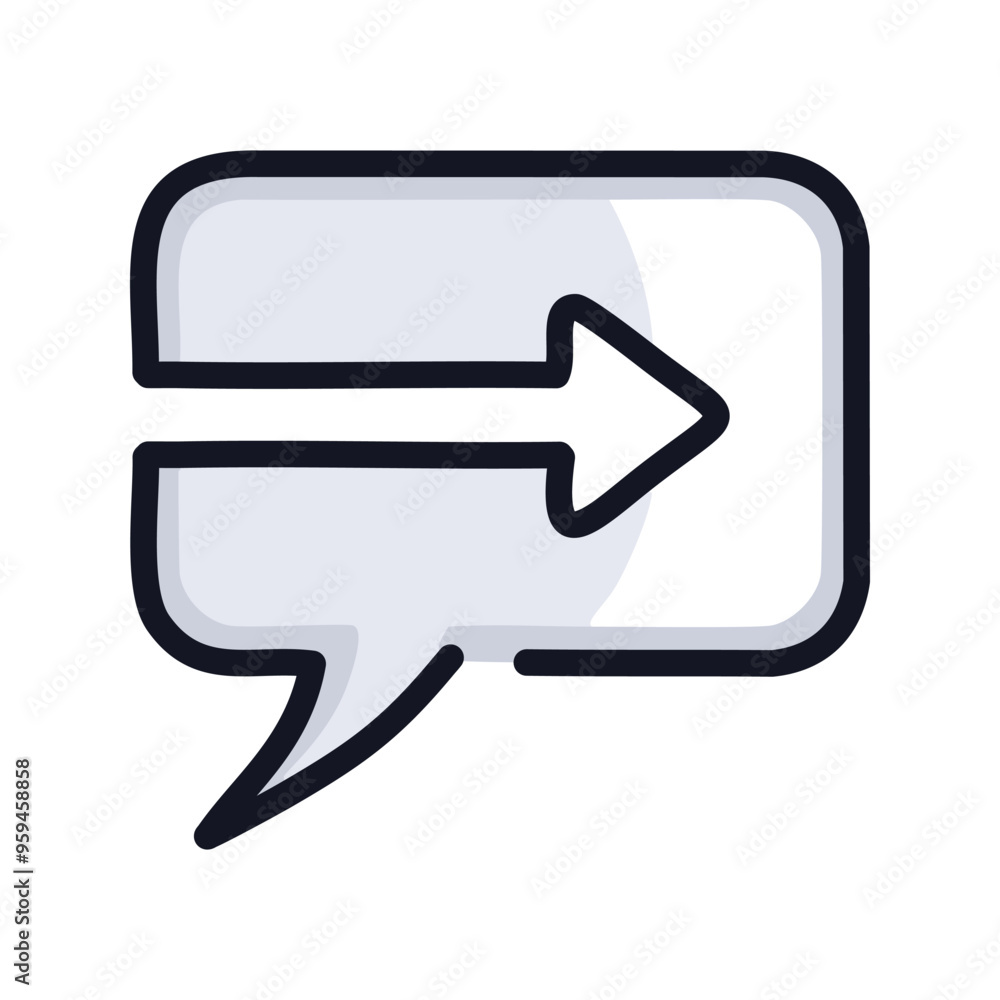 Send message icon. Speech bubble icon with right arrow, signifying sending a message or information. Send message icon. Speech bubble icon with right arrow, signifying sending a message or information.