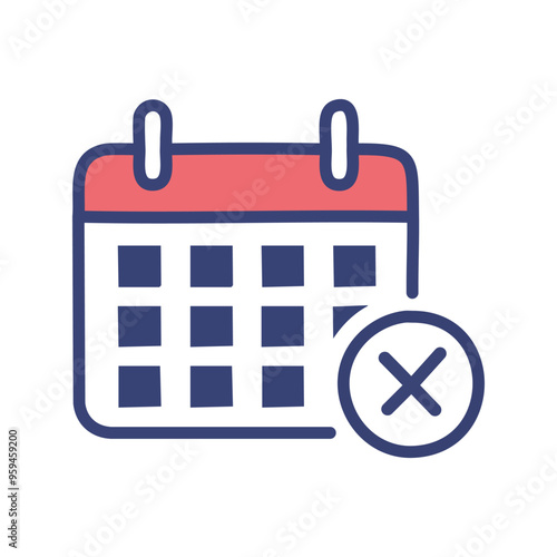 Calendar cancelled. Calendar icon with a cross mark, symbolizing cancellation or unavailability of the date.