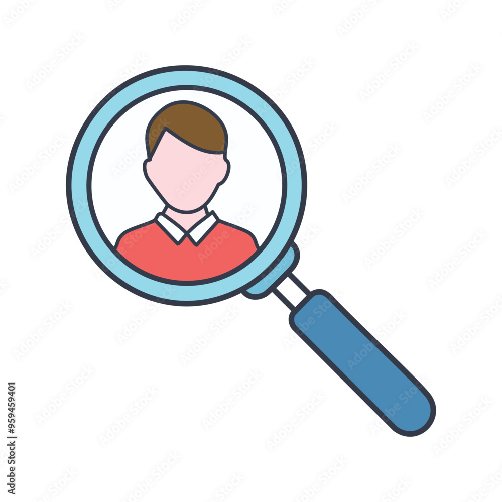 Magnifying glass person. Magnifying glass focusing on a person, symbolizing investigation, research, or close examination. Magnifying glass person. Magnifying glass focusing on a person, symbolizing investigation, research, or close examination.
