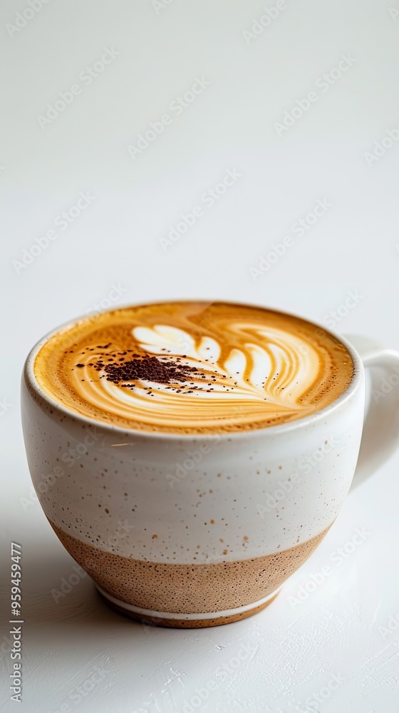 Latte Art Coffee in a Rustic Mug