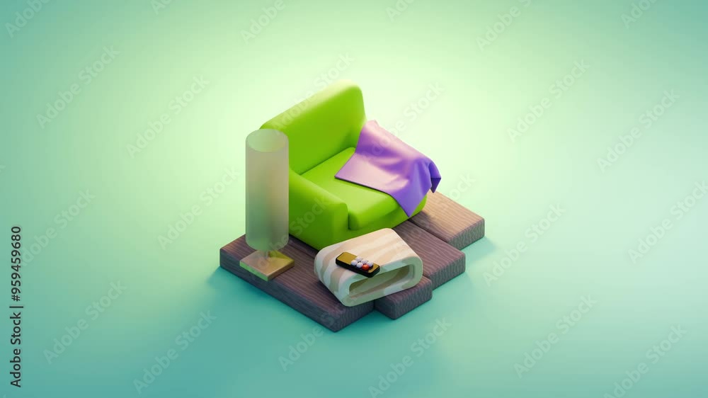3d living room icon animation with black and white mask. editable. 3d living room icon animation with black and white mask. editable.