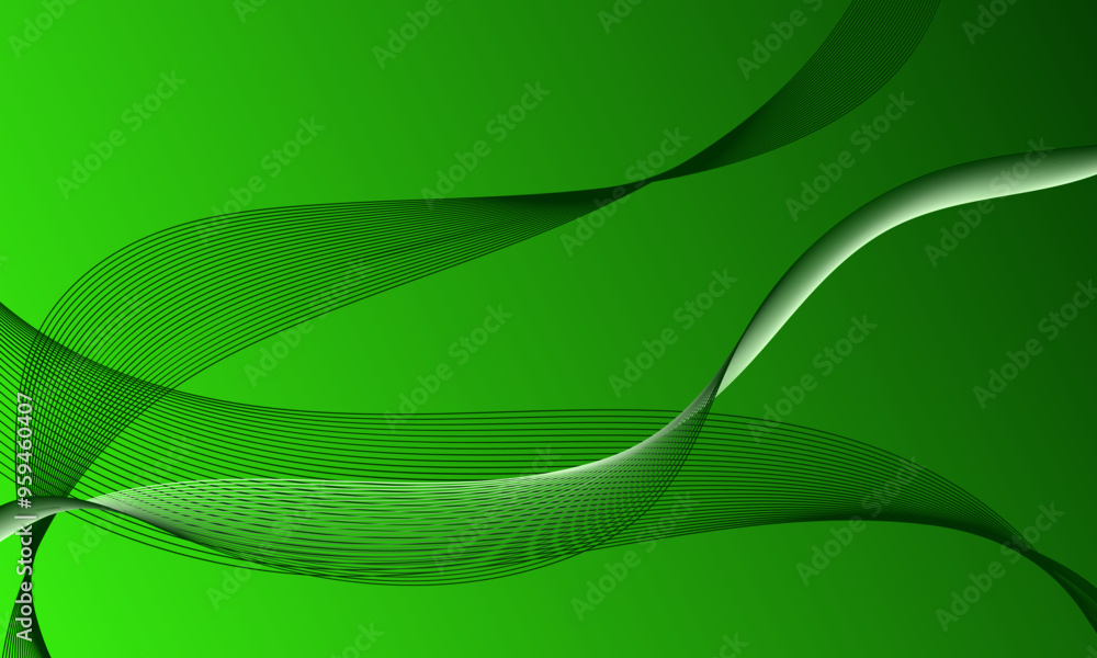 Obraz premium green business lines wave curves on gradient abstract background