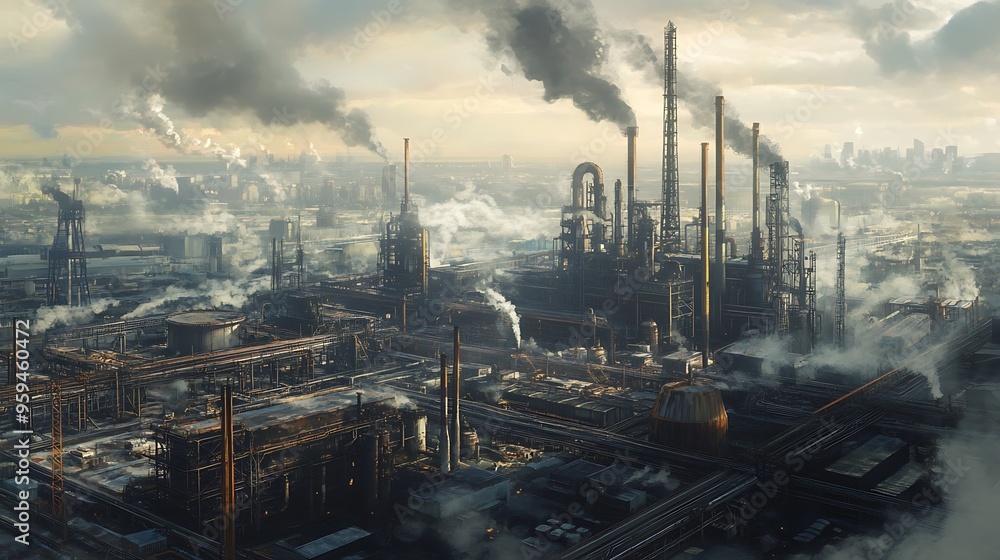 Industrial Landscape with Factories and Smoke Stacks
Industrial Landscape with Factories and Smoke Stacks