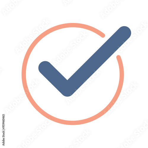 Checkmark circle icon. Blue checkmark inside a pink circle. Ideal for approval, confirmation, or completion.