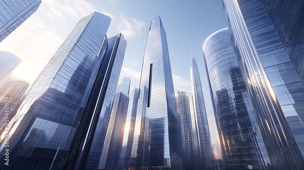 Upward View of Futuristic Glass Skyscrapers
Upward View of Futuristic Glass Skyscrapers