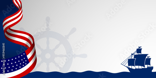 Columbus Day copy space Background Celebration with America flag and Columbus ship silhouette