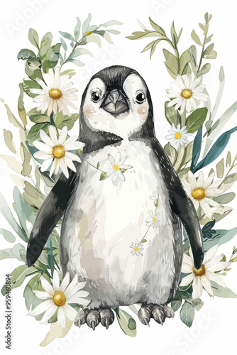 Adorable Penguin Standing Amongst Flowers