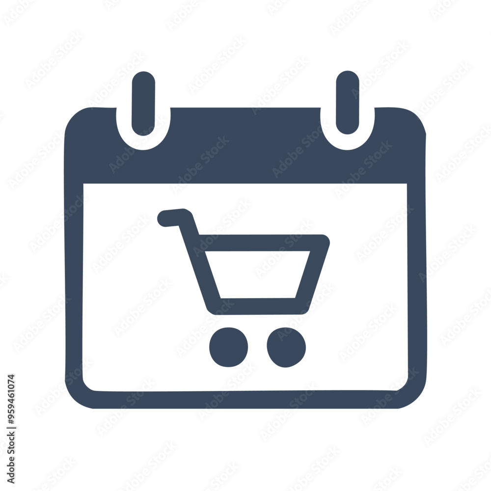 Shopping calendar icon. Calendar icon with shopping cart, symbolizing shopping schedule, reminder, or planned purchases. Shopping calendar icon. Calendar icon with shopping cart, symbolizing shopping schedule, reminder, or planned purchases.