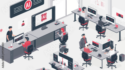 AI-Powered Workspace: Collaborative Team in a Modern Office