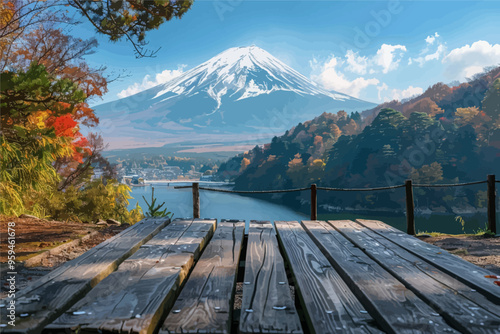 Autumnal View of Mount Fuji and Lake Ashi