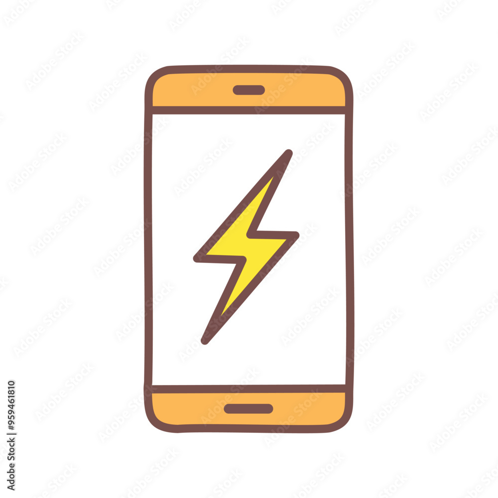 Phone power icon. A cartoon style mobile phone with a lightning bolt symbol, representing quick charging, energy, and speed. Phone power icon. A cartoon style mobile phone with a lightning bolt symbol, representing quick charging, energy, and speed.