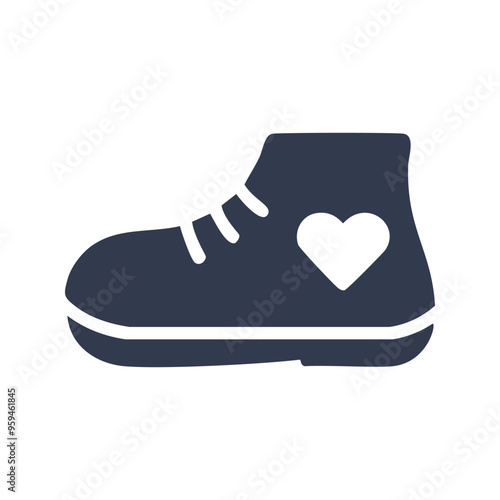 Heart shoe icon. Simple black and white icon of a shoe with a heart design. Ideal for branding, charity, or love-themed projects.