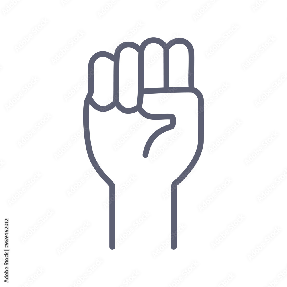 Obraz premium Raised fist icon. Line art illustration of a clenched fist. Symbol of strength, unity, and protest.