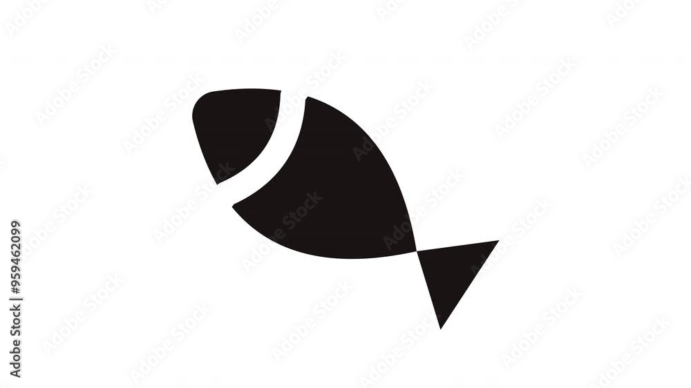 Black and white stylized fish icon on a white background. Black and white stylized fish icon on a white background.