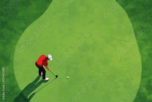 illustration of a golfer playing golf, top down view