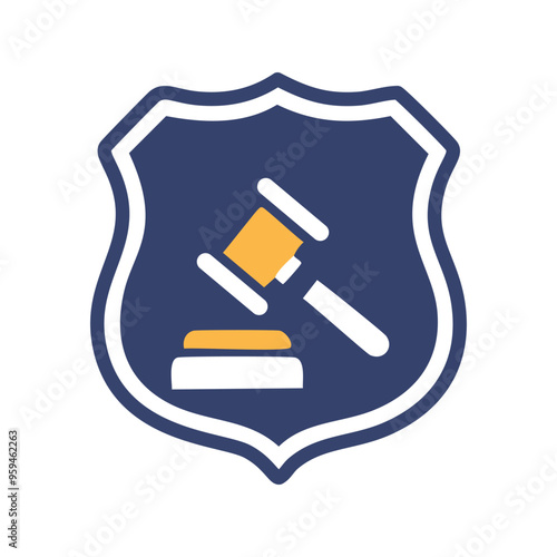Law shield icon. Shield with gavel symbolizing legal protection, justice, and law enforcement.