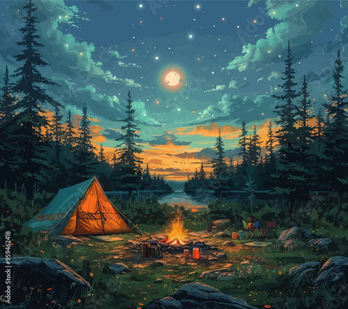 Campfire Gathering Under the Stars: A Serene Night in the Woods