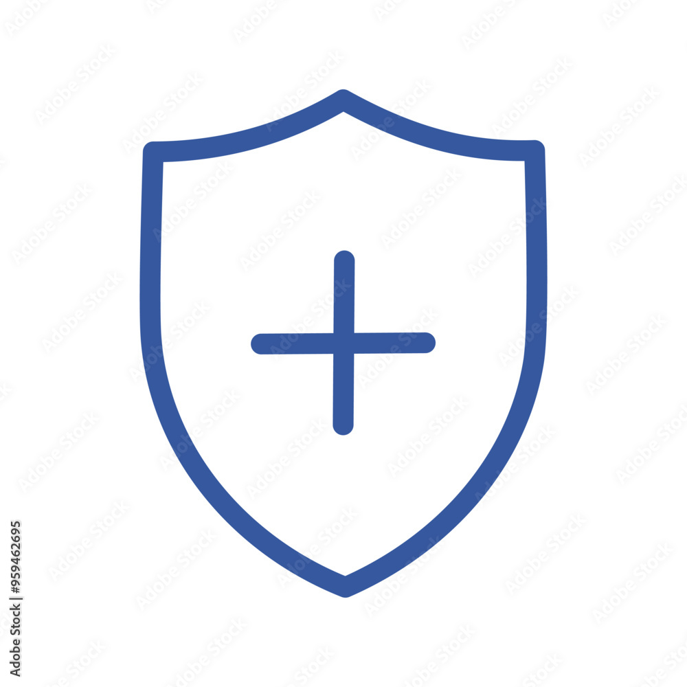 Fototapeta premium Shield plus icon. Blue shield icon with a plus sign inside. Represents protection and addition.