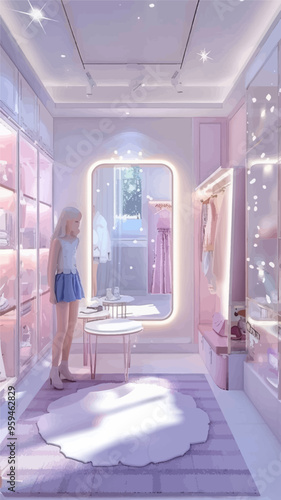 Chic and Modern Dressing Room with Pink and White Decor