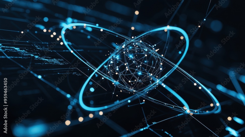 Obraz premium Abstract Blue Lines and Globe Network Connection Futuristic Technology Background
