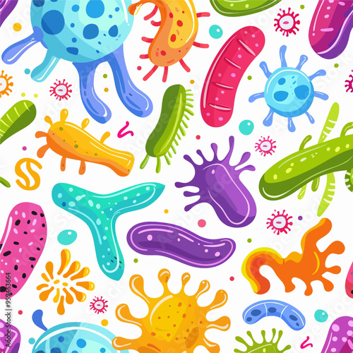 Colorful and Vibrant Illustration of Microorganisms and Viruses