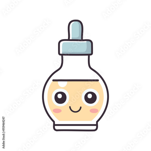 Cute dropper bottle. Happy cartoon bottle with a dropper. Great for packaging, cosmetics, and liquid products.