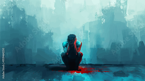 Contemplative Figure in Abstract Art