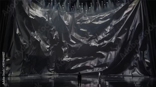 Curtained Stage with Two People Standing in the Shadows