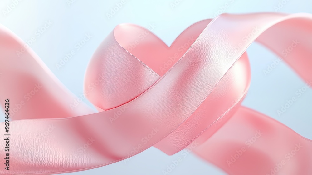Elegant Pink Heart Intertwined with Flowing Ribbon in Abstract Design, Symbolizing Breast Cancer Awareness Elegant Pink Heart Intertwined with Flowing Ribbon in Abstract Design, Symbolizing Breast Cancer Awareness