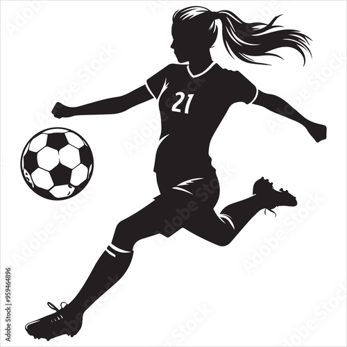 Basic RGB female soccer player football silhouette vector on white background 
