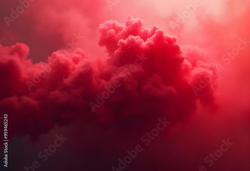 A red voluminous cloud formed against the sky. The clouds are billowing and voluminous, creating a dramatic and dynamic composition