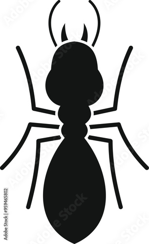 Simple black and white vector of an ant, viewed from above