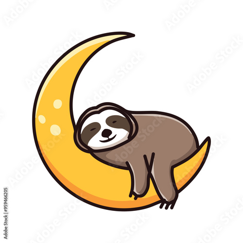 Sloth moon sleep. Adorable cartoon sloth napping on a crescent moon, perfect for sleep-themed designs.