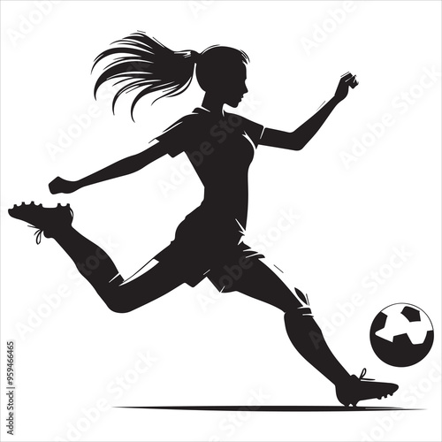 Basic RGB female soccer player football silhouette vector on white background 
