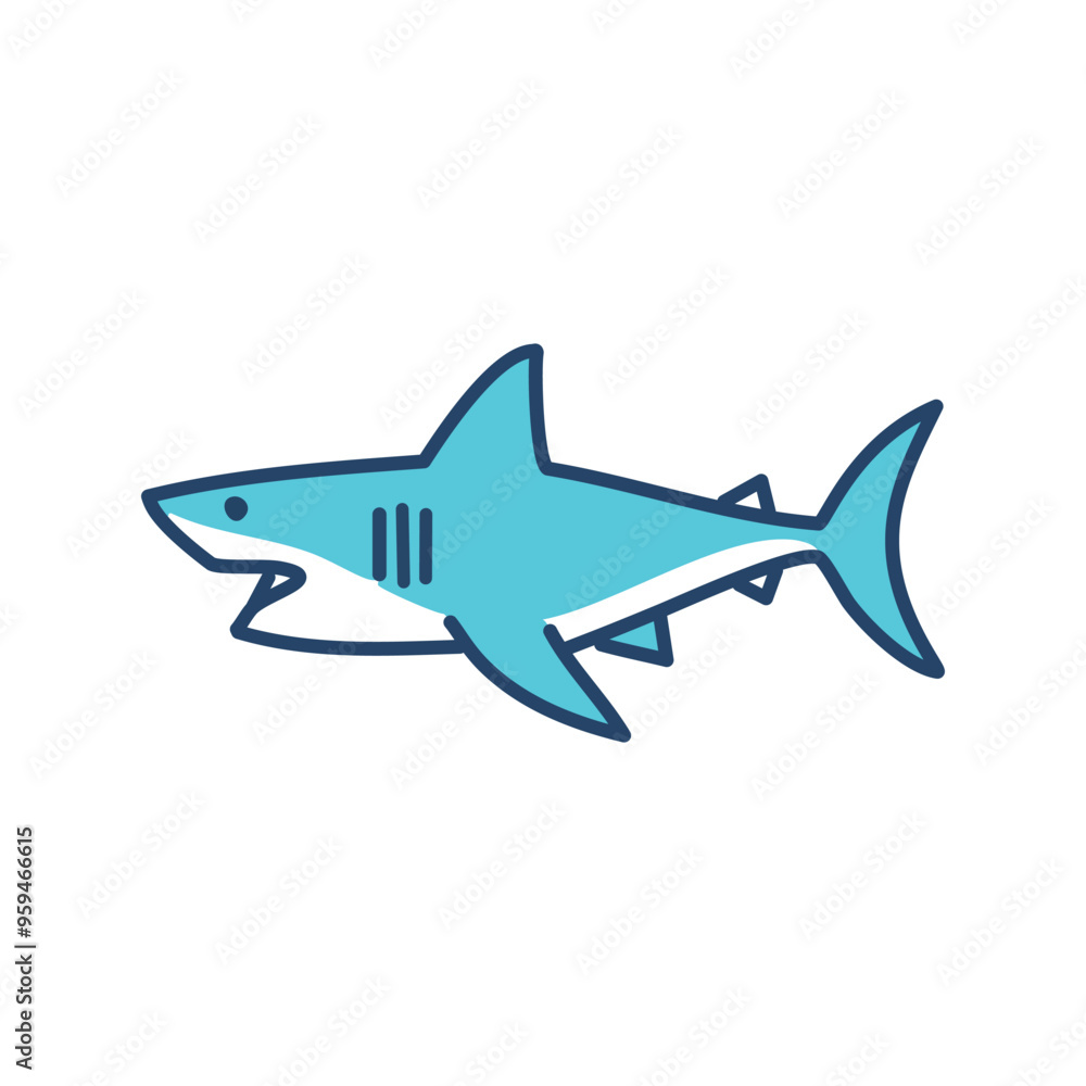 Naklejka premium Blue shark illustration. Cartoon illustration of a blue shark, perfect for marine life or ocean-themed projects.