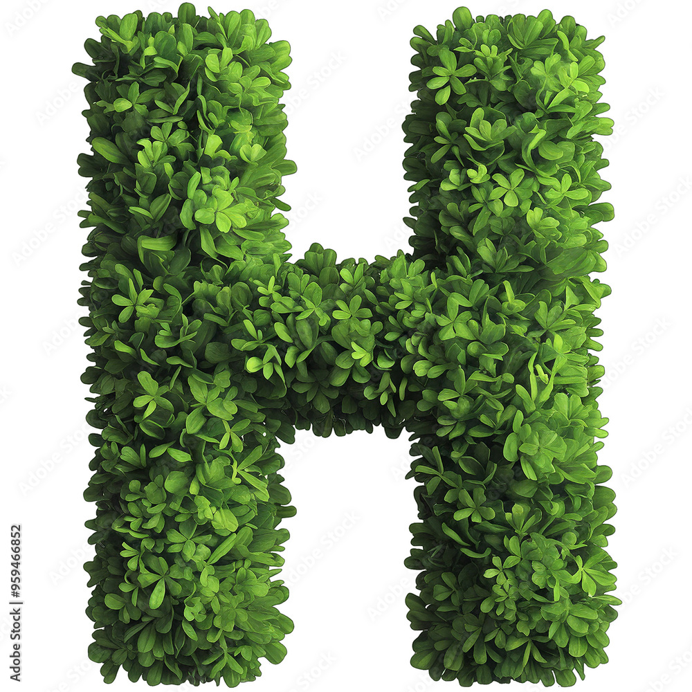 Green leafy letter H on white background, eco-friendly concept. Perfect for nature-inspired projects, posters, and typography designs. Green leafy letter H on white background, eco-friendly concept. Perfect for nature-inspired projects, posters, and typography designs.
