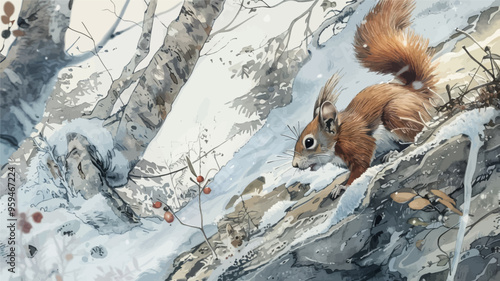 Furry Squirrel in Winter Wonderland