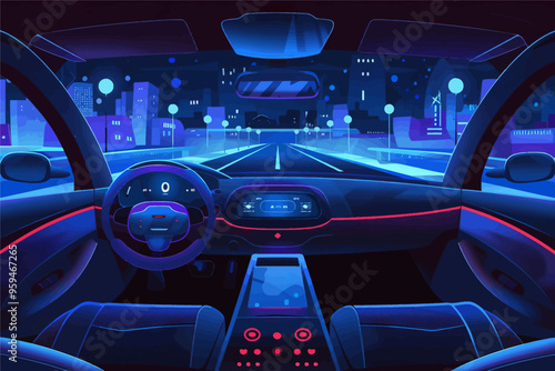 Futuristic Car Interior at Night