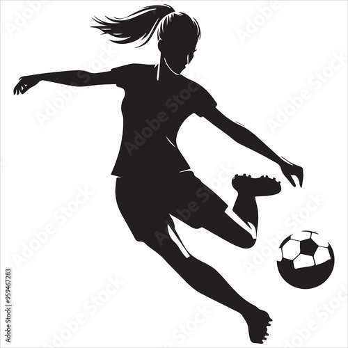 Basic RGB female soccer player football silhouette vector on white background 

