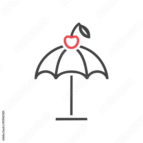 Umbrella cherry icon. Simple outline icon of an umbrella with a cherry on top, symbolizing relaxation and joy.