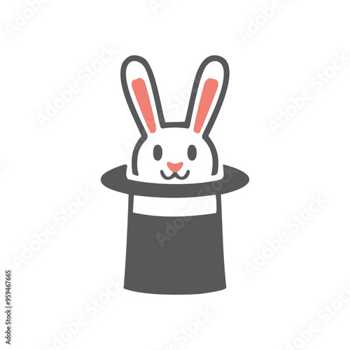 Rabbit in hat. White bunny rabbit peeking out of a black magic hat.